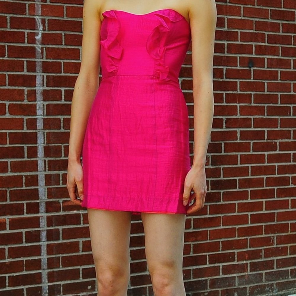 NWOT COREY Pink Ruffled Strapless Mini Dress Size 0 Made in USA MSRP $196